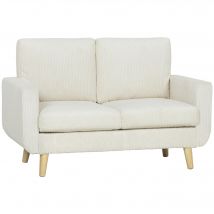 HOMCOM 2-Sitzer-Sofa aus Kordvelours, modernes Wohnzimmersofa 134 cm, gepolsterte Sitzfläche, Taschenfederkernkissen, dicke Rückenlehne, Füße aus Gummibaumholz, für Schlafzimmer, Wohnung, kleine Räume, Creme   Aosom
