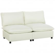 HOMCOM modularer 2-Sitzer-Sofa, modernes Wohnzimmersofa 146 cm ohne Armlehnen mit breiter Sitzfläche, dicke Kissen, Leinenoptik-Stoff, für Schlafzimmer, Wohnung, kleine Räume, Creme   Aosom