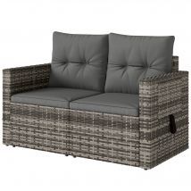 Outsunny Canapé 2 places en rotin avec coussins Pliable Plateaux latéraux Sofa lounge Gris clair