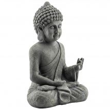 Outsunny Gartenskulptur, sitzender Buddha aus Magnesiumoxid, spirituelle Dekoration für Innen und Außen, Garten, Terrasse, Hof, Dunkelgrau   Aosom
