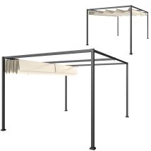 Outsunny Pergola Gazebo d'Extérieur 3x2 m avec Auvent Rétractable en Métal et Polyester, Crème et Gris