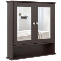 kleankin Armoire de Salle de Bain avec Miroir Armoire Murale 2 Portes Étagère Ouverte Étagère Réglable 56x13x58cm Marron foncé