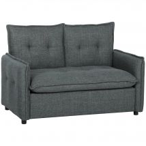 HOMCOM 2‑Sitzer‑Sofa, modernes Wohnzimmersofa 131 cm mit gepolsterter Sitzfläche, Taschenfederkissen, dicker Rückenlehne und Stepp‑Design, Leinenstoff, für Schlafzimmer, Wohnung, kleine Räume, dunkelgrau   Aosom