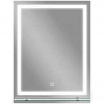 kleankin Badezimmerspiegel mit LED-Licht, 60x80 cm, Wandspiegel, 3 Lichtfarben, dimmbar, Glasablage, Memory-Funktion, Touch-Schalter, IP44, vertikal   Aosom