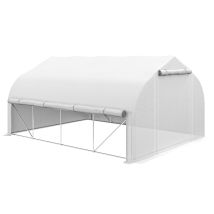 Outsunny Tunnel-Gewächshaus 12m², Tunnelgewächshaus 395x300x200cm mit Tür und 8 Fenstern mit Moskitonetz, für Außen, ganzjährig, Gemüse, Obst, PE-Plane hohe Dichte 140g/m² blanc   Aosom