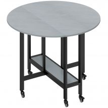 HOMCOM Klapp-Esstisch für 2-4 Personen, klappbarer Küchentisch mit Rollen, klappbare Flügel, offenes Regal, für Wohnzimmer, 100x100x75 cm, Zementgrau   Aosom