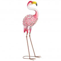 Outsunny Gartenfigur Flamingo, Vogel-Skulptur aus Metall mit floralen Federn, Außendekoration mit Befestigungsankern für Garten, Terrasse oder Landschaft, Rot   Aosom