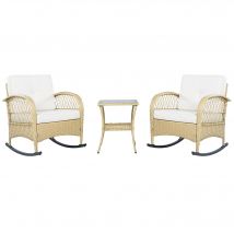Rattan-Balkongarnitur (3-teilig), 2 bequeme Schaukelstühle mit hoher Rückenlehne, 80x76x86 cm, Beige