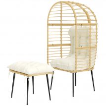 Outsunny Fauteuil de jardin avec pouf PE Rattan forme œuf fauteuil en rotin avec longs & épais coussins cadre métal Beige