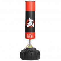 HOMCOM Sac de frappe boxe autoportant punching ball Ø 60 x 180 cm ventouses antidérapantes amortisseurs noir rouge