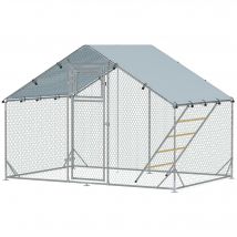PawHut Enclos poulailler extérieur parc grillagé 6 m² avec perchoir et mangeoire acier galvanisé Ø25mm 300x200x195cm argent