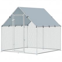 PawHut Enclos poulailler extérieur 4 m², parc grillagé - acier galvanisé Ø19mm - bâche Oxford 420D anti-UV 200x200x200cm argent