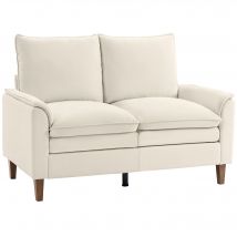 HOMCOM Sofa 2 Sitzer kleine Couch mit doppellagiger Polsterung, 146 cm Doppelsofa mit tiefem Sitz, hoher Rückenlehne Modern Polstersofa mit Holzbeine für kleine Räume, Wohnzimmer, Schlafzimmer, Creme   Aosom