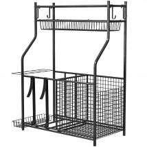 SPORTNOW Rangement d'équipements de sport, avec paniers, crochets amovibles, sangles élastiques, 92 x 42 x 109 cm, noir