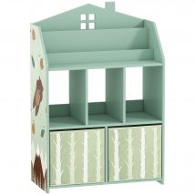 AIYAPLAY Kinderregal Bücherregal Kinder mit 2 Stoffschubladen offen Regal Spielzeugregal für 3-8 Jahre Kinderzimmerregal für Spielzeug Bücher für Spielzimmer Kinderzimmer 62,5x30x91,5 cm Grün   Aosom
