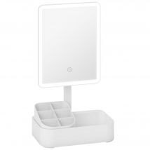 HOMCOM Schminkspiegel mit Beleuchtung 22x13,8 cm wiederaufladbar 180°Drehbar LED Kosmetikspiegel mit 2 Beleuchtungsmodi Touchschalter, dimmbar, abnehmbar, Weiß   Aosom