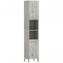 kleankin Badezimmerschrank, Hochschrank, Badschrank mit Türen, Aufbewahrungsschrank mit 2 offener Regalfächern, Toilettenschrank mit Kippschutz, Grau, 30 x 32 x 172,5 cm   Aosom