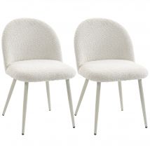 HOMCOM Esszimmerstühle 2er Set Küchenstuhl mit Rückenlehne, Chenille-Optik, Skandi Polsterstuhl mit Metallbeinen, Schminkstuhl für Esstisch, Essstuhl für Wohnzimmer, Esszimmer, Cremeweiß   Aosom