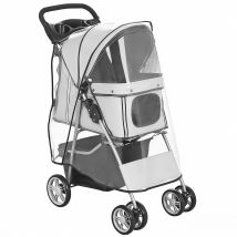 PawHut Hundewagen Hundebuggy Faltbar Katzenwagen bis 10kg mit Regenschutz Reflektorstreifen Aufbewahrungskorb waschbar Kissen Netzfenstern Getränkehaltern Räder mit Bremse für kleine Hunde Grau   Aosom