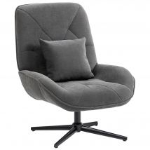 HOMCOM Sessel Drehbar Loungesessel mit Lendenkissen, gepolstert Relaxsessel mit Chenille-Optik, Hohe Rückenlehne, Stahlbeine, moderner Polsterstuhl für Wohnzimmer, Schlafzimmer, Dunkelgrau   Aosom