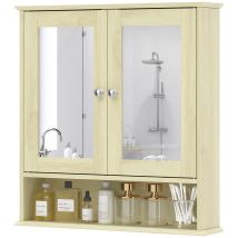 kleankin Armoire murale salle de bain avec miroir, 56 x 13 x 58 cm, meuble salle de bain avec Portes Miroir Doubles Bois Naturel