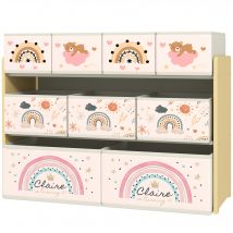 AIYAPLAY Étagère de rangement enfant étagère à 3 niveaux avec 9 boîtes en tissu non tissé 93 x 30 x 70 cm jaune