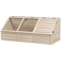 PawHut Maison enclos cage pour petit animal tortue en bois avec couvercle ouvrable, loquets, 2 espaces distincts, bois naturel