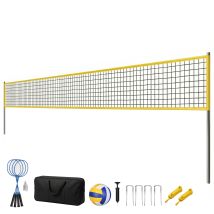 SPORTNOW Ensemble de Volley-Ball et Badminton, Poteaux en Acier Hauteur Réglable, Sac de transport, pour Pelouse Plage Jardin