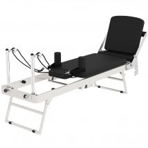 SPORTNOW Machine Reformer Pilates Pliable Système Hybride 4 Ressorts & 5 Cordes Silencieux Acier 195 x 56 x 88 cm Blanc