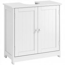 kleankin Vasque salle de bain meubles sous lavabo placard 2 portes avec étagère dim. 60L x 30l x 60H cm MDF blanc   Aosom France