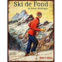 Antic Line - Plaque Vintage Sports D'hiver En Métal 25 X 33 Cm Ski De Fond