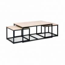 Sweeek - Lot De 3 Tables Gigognes Métal Noir. Décor Bois - Loft - Encastrables. 1x100x45x60cm / 2x50x50x38cm