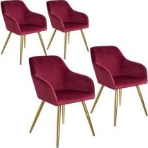 Tectake - Tectake 4 Chaises Marilyn Effet Velours Style Scandinave - Bordeaux/or
