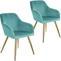 Tectake - Tectake 2 Chaises Marilyn Effet Velours Style Scandinave - Turquoise/or