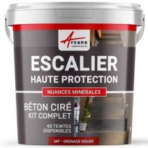 Arcane Industries - Béton Ciré Escalier - Kit Complet Primaire Et Vernis - Neuf Ou Rénovation-5 M² (en 2 Couches) Grenade Rouge
