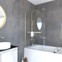 Aurlane - Pare-baignoire Pivotant Avec Porte-serviette 85x150cm - Or Doré Brossé - Verre 6mm - Tshape Goldy
