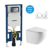 Geberit - Pack Wc Bati-support Geberit Up720 Extra-plat + Wc Sans Bride Fixations Invisibles+ Plaque Sigma 21
