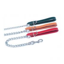 Laisse Chaine Avec Poignee Cuir Rouge 100cm - Epaisseur 12mm - Pour le Chien de Chasse - Chasseur.com