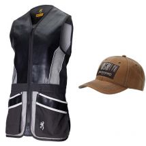 Men's Shooting Vest Browning Prosport Cuir Gris + Casquette Offerte Ensemble-351281-xxxl