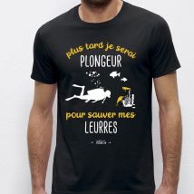 Short-sleeved Men's T-shirt - Black Monsieur Pêcheur Plus Tard Je Serais Plongeur - Noir Tshirtplustardjeserais-5