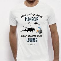 Short-sleeved Men's T-shirt - White Monsieur Pêcheur Plus Tard Je Serais Plongeur - Blanc Tshirtplustardjeserais-11