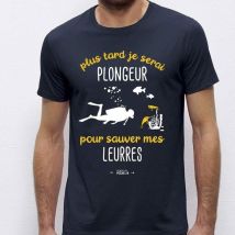 T-shirt De Homem De Mangas Curtas - Marinho Monsieur Pêcheur Plus Tard Je Serais Plongeur - Marine Tshirtplustardjeserais-14