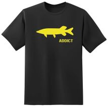 T-shirt Meski Z Krótkim Rekawem Fishxplorer Addict Brochet - Czarny Fx2abrbm