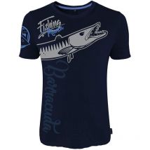 Tee Shirt Manches Courtes Homme Hot Spot Design Fishing Mania Barracuda - Bleu Marine M - Pêcheur.com