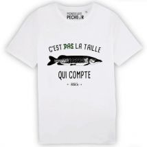 Tee Shirt Manches Courtes Homme Monsieur Pêcheur C'est Pas La Taille Qui Compte - Brochet - Blanc Xxl