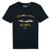 Tee Shirt Manches Courtes Homme Monsieur Pêcheur C'est Pas La Taille Qui Compte - Brochet - Noir L