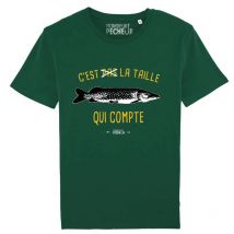 Tee Shirt Manches Courtes Homme Monsieur Pêcheur C'est Pas La Taille Qui Compte - Brochet - Vert M