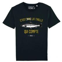 Tee Shirt Manches Courtes Homme Monsieur Pêcheur C'est Pas La Taille Qui Compte - Truite - Noir M