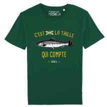 Tee Shirt Manches Courtes Homme Monsieur Pêcheur C'est Pas La Taille Qui Compte - Truite - Vert M