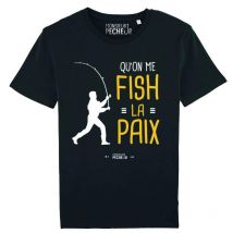 Tee Shirt Manches Courtes Homme Monsieur Pêcheur Qu'on Me Fish La Paix - Noir L